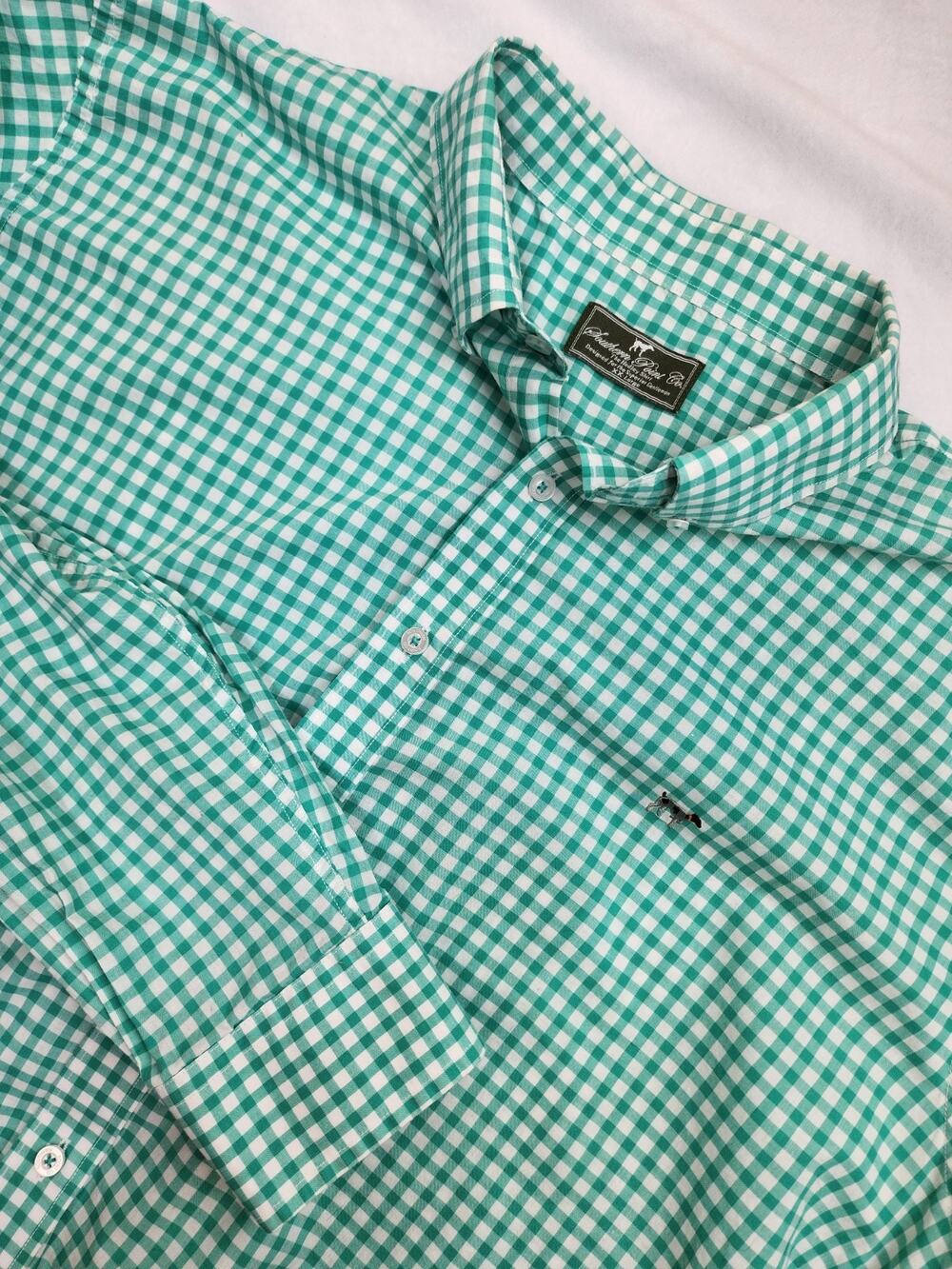 Southern Point Co Hadley Mens XXL 2XL Green Gingham Long Sleeve Button Dog Logo